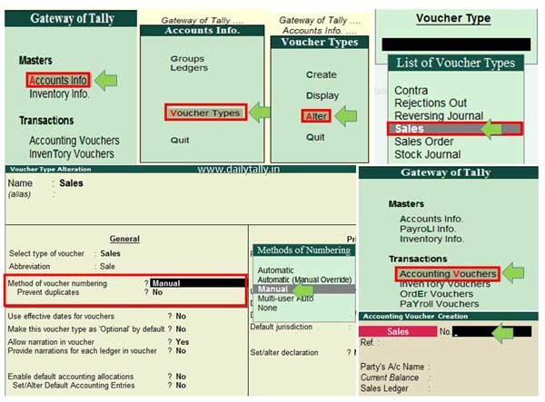 How to set voucher number manually in Tally ERP 9